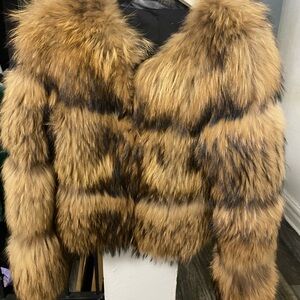 Women's Raccoon Fur Jacket - Brown